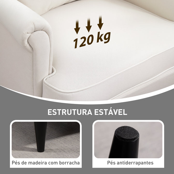 Poltrona com Apoio para Pés Poltrona de Leitura com Encosto Alto Capitonê Pés de Madeira Almofada Acolchoada e Revestimento em Linho Poltrona para Sala Quarto Escritório 75x83x104 cm Bege