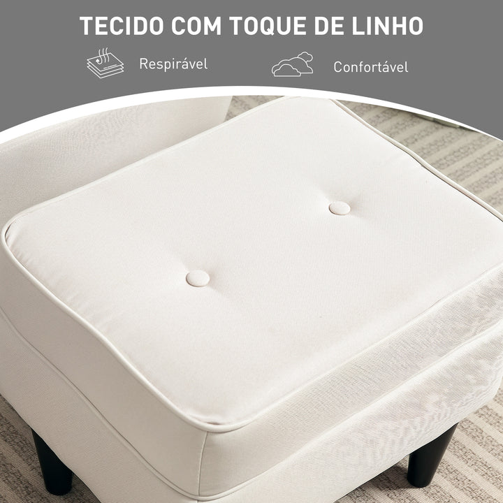 Poltrona com Apoio para Pés Poltrona de Leitura com Encosto Alto Capitonê Pés de Madeira Almofada Acolchoada e Revestimento em Linho Poltrona para Sala Quarto Escritório 75x83x104 cm Bege