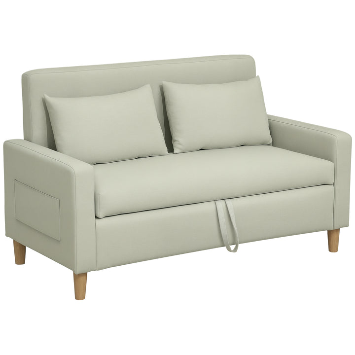 Sofá 2 Lugares Estofado em Linho Sintético Sofá Sala de Estar com 2 Almofadas Espaço de Armazenamento e Pés de Madeira Sofá Pequeno Carga 240 kg 135x72x84 cm Bege