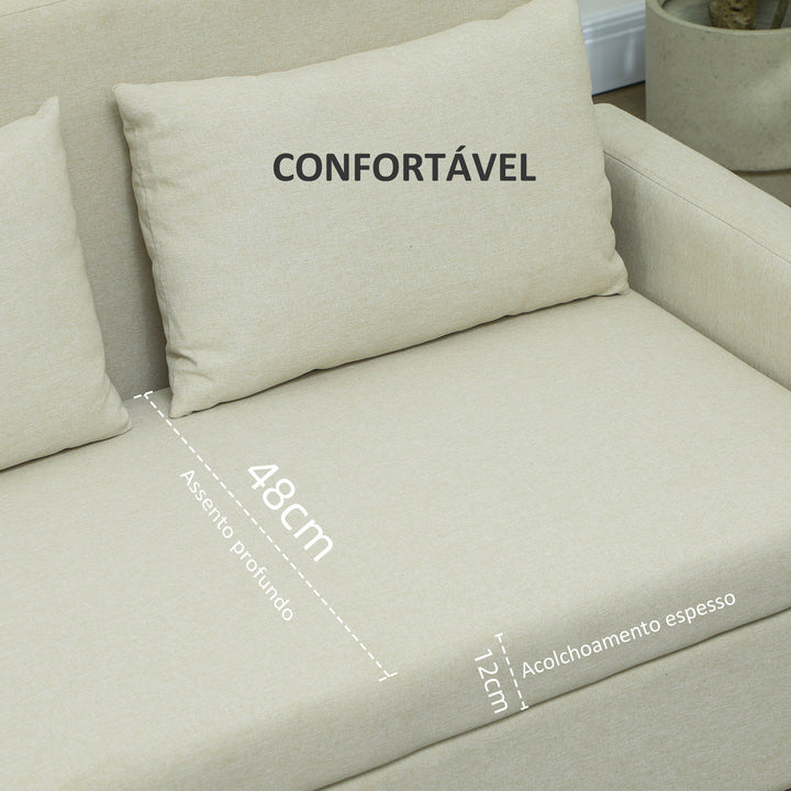 Sofá 2 Lugares Estofado em Linho Sintético Sofá Sala de Estar com 2 Almofadas Espaço de Armazenamento e Pés de Madeira Sofá Pequeno Carga 240 kg 135x72x84 cm Bege