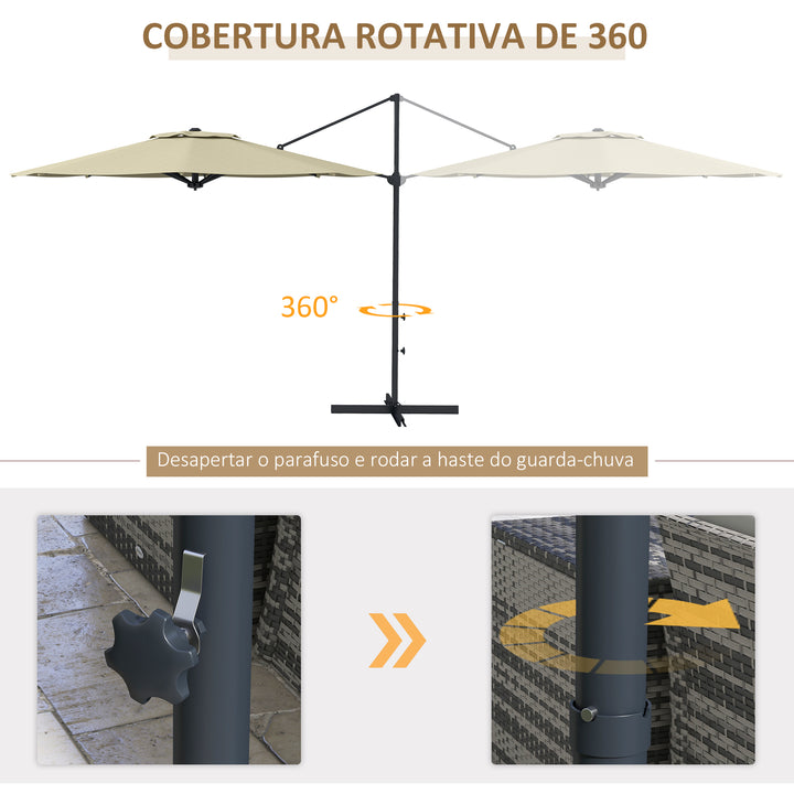 Chapéu de Sol Excêntrico Ø294x242 cm Chapéu de Sol de Jardim com Altura Ajustável Mastro Giratório 360° Ângulo Ajustável e Ventilação Superior para Pátio Piscina Creme