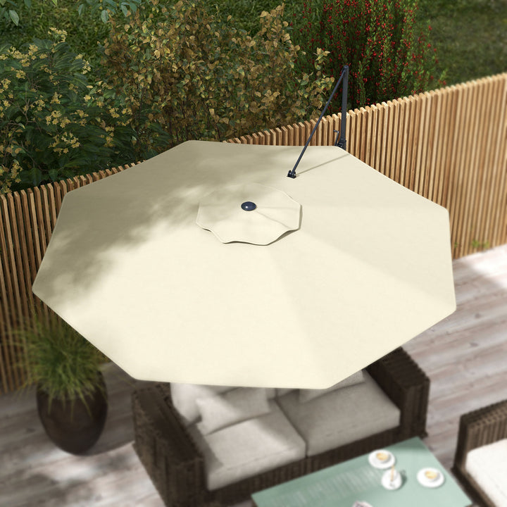 Chapéu de Sol Excêntrico Ø294x242 cm Chapéu de Sol de Jardim com Altura Ajustável Mastro Giratório 360° Ângulo Ajustável e Ventilação Superior para Pátio Piscina Creme