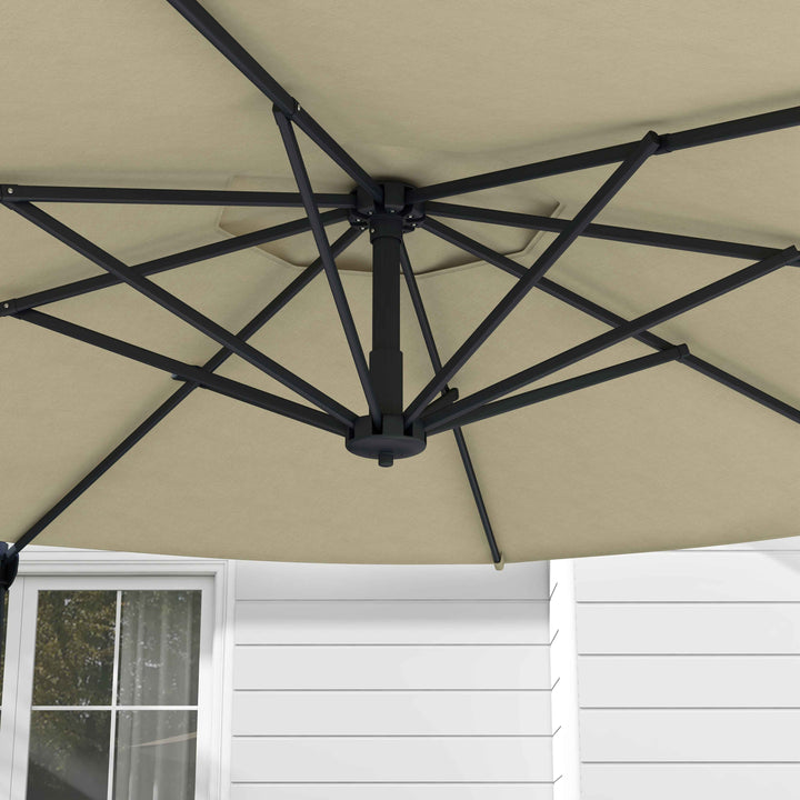 Chapéu de Sol Excêntrico Ø294x242 cm Chapéu de Sol de Jardim com Altura Ajustável Mastro Giratório 360° Ângulo Ajustável e Ventilação Superior para Pátio Piscina Creme