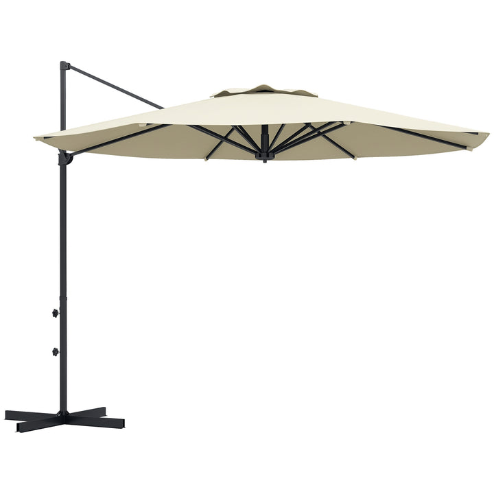 Chapéu de Sol Excêntrico Ø294x242 cm Chapéu de Sol de Jardim com Altura Ajustável Mastro Giratório 360° Ângulo Ajustável e Ventilação Superior para Pátio Piscina Creme