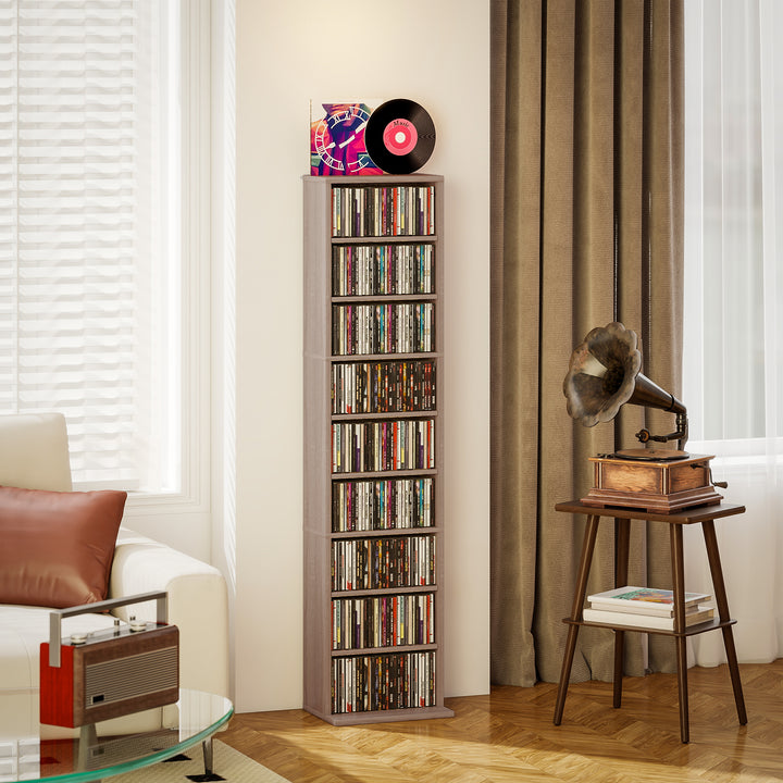 Estante para CDs e DVDs Suportes para CD Estreitos com 9 Compartimentos Prateleiras Ajustáveis para Sala Escritório 33x24x140 cm Madeira
