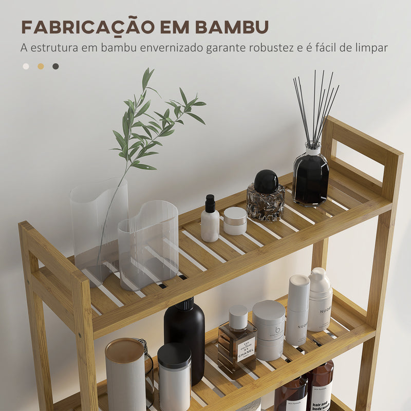 Estante sobre Sanita de Bambu Estante Casa de Banho com 3 Prateleiras Pés com Almofadas Antiderrapantes e Anti-Tombo Estilo Moderno 68x20x135 cm Madeira