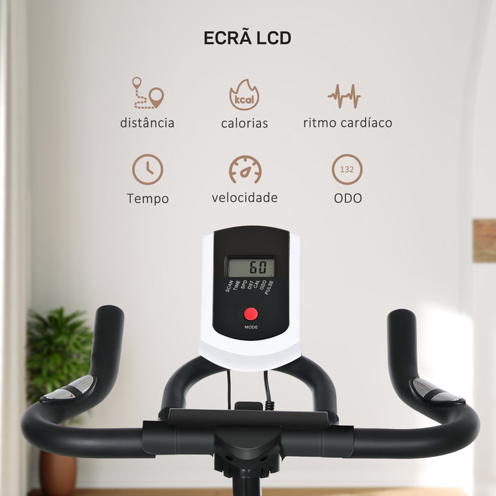 Bicicleta Estática com Resistência Ajustável Bicicleta Fitness com Volante de Inércia de 8kg Ecrã LCD Assento e Guiador Ajustáveis Suporte para Tablet 103x48x115cm Preto e Laranja