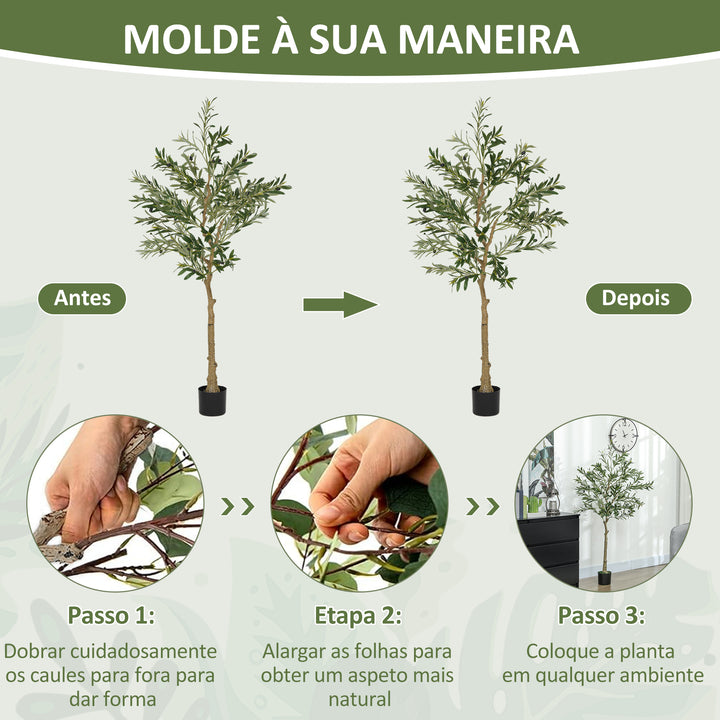 Oliveira Artificial 150 cm Planta Artificial Decorativa Grande Árvore Artificial de Interior com 32 Azeitonas Decoração para Lar Escritório Varanda Quarto Verde