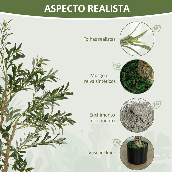 Oliveira Artificial 150 cm Planta Artificial Decorativa Grande Árvore Artificial de Interior com 32 Azeitonas Decoração para Lar Escritório Varanda Quarto Verde