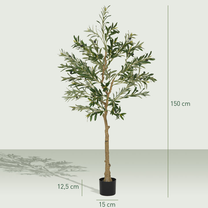 Oliveira Artificial 150 cm Planta Artificial Decorativa Grande Árvore Artificial de Interior com 32 Azeitonas Decoração para Lar Escritório Varanda Quarto Verde