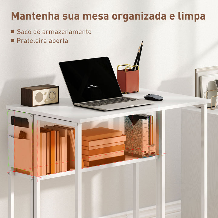 Secretária Dobrável com Rodas e Prateleira Mesa de Escritório Compacta com Bolso de Arrumação Mesa para Computador Portátil para Casa Escritório Espaços Pequenos 80x50x75 cm Branco