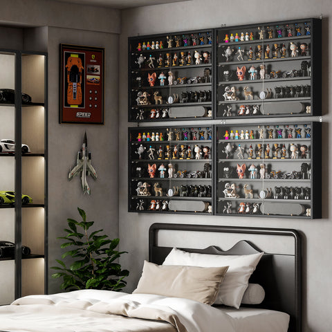 Vitrine de Parede de Madeira com Prateleiras Ajustáveis e 2 Portas Corredeiras de Vidro para Coleções Perfumes Bonecos de Decoração 80x9,5x60cm Preto