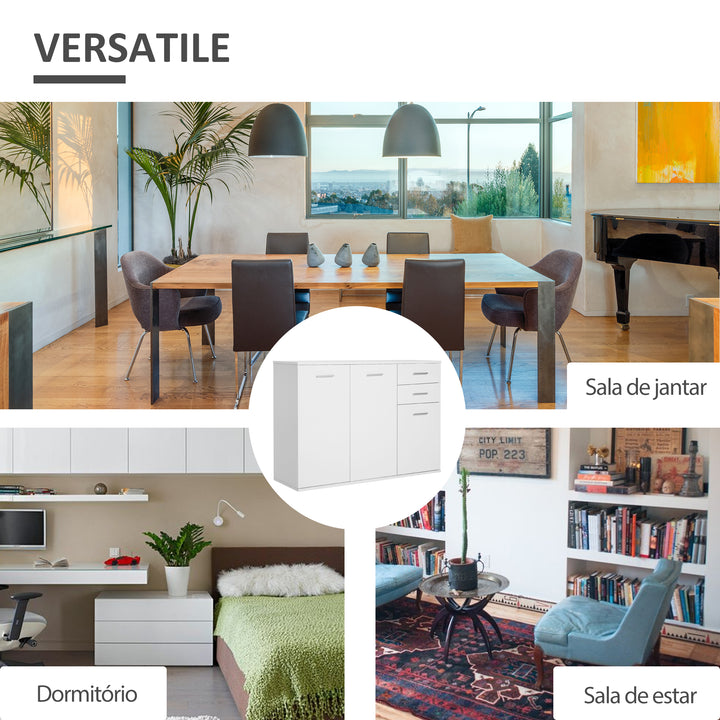 Armário Aparador amplo espaço de Armazenamento para sala de jantar com portas e gavetas 106x35x76cm Branco