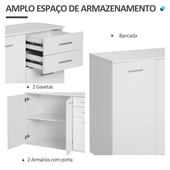 Armário Aparador amplo espaço de Armazenamento para sala de jantar com portas e gavetas 106x35x76cm Branco