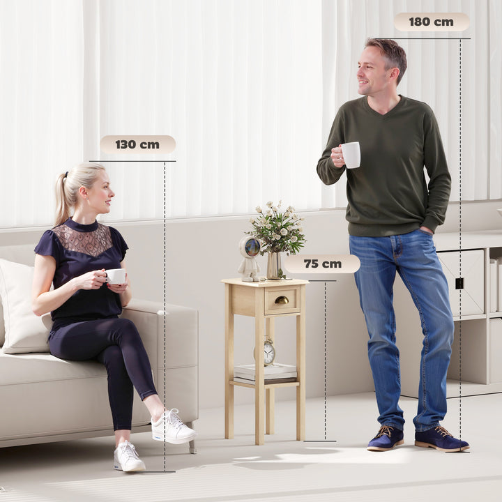 Mesa Auxiliar Mesa de Cabeceira com Gaveta e Prateleira de Armazenamento Estilo Moderno para Sala de Estar Dormitório 30x30x75 cm Madeira