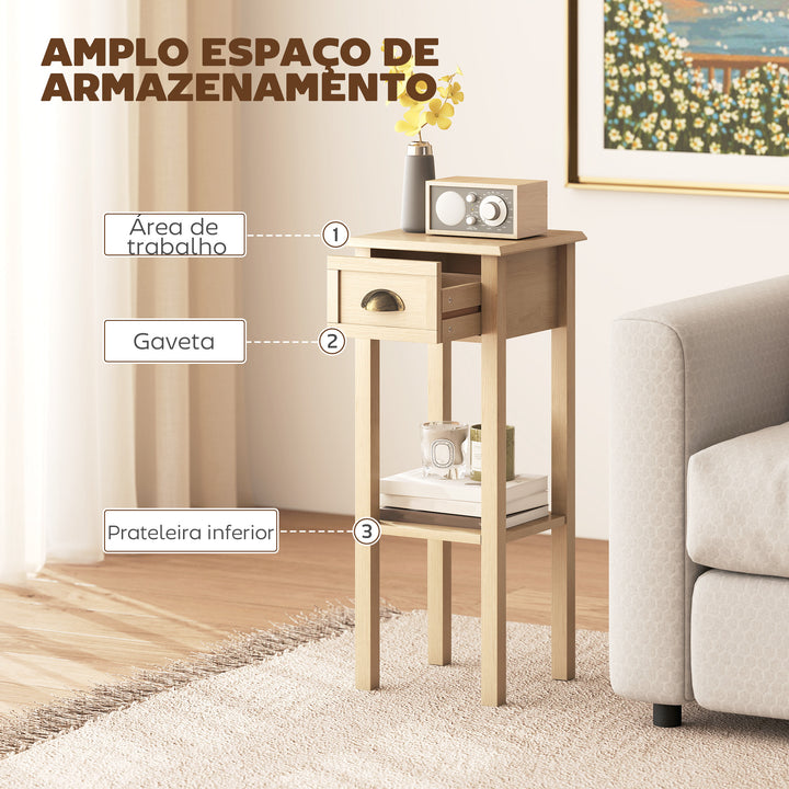Mesa Auxiliar Mesa de Cabeceira com Gaveta e Prateleira de Armazenamento Estilo Moderno para Sala de Estar Dormitório 30x30x75 cm Madeira