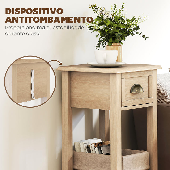 Mesa Auxiliar Mesa de Cabeceira com Gaveta e Prateleira de Armazenamento Estilo Moderno para Sala de Estar Dormitório 30x30x75 cm Madeira
