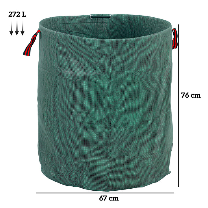 Conjunto de 3 Sacos de Resíduos de Jardim 272L Sacos para Resíduos Resistentes com Pegas Reforçadas e Aros Flexíveis Dobráveis e Reutilizáveis Ø67x76 cm Verde