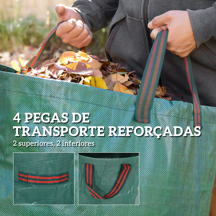 Conjunto de 3 Sacos de Resíduos de Jardim 272L Sacos para Resíduos Resistentes com Pegas Reforçadas e Aros Flexíveis Dobráveis e Reutilizáveis Ø67x76 cm Verde