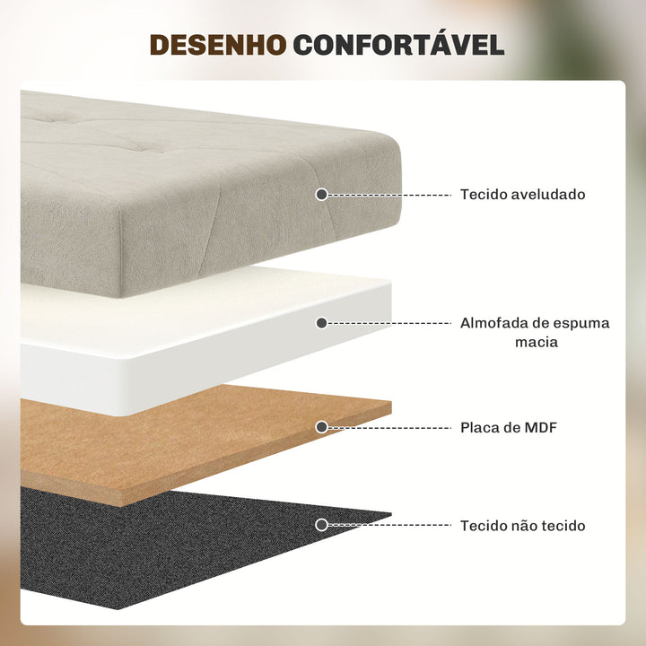 Banco de Armazenamento Dobrável Puff de Armazenamento Capacidade de 67 L Estofado em Veludo Baú de Armazenamento Quarto Carga 120 kg para Sala de Estar Entrada 76x38x38 cm Creme