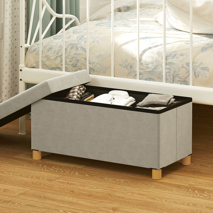 Banco de Armazenamento Dobrável Puff de Armazenamento Capacidade de 67 L Estofado em Veludo Baú de Armazenamento Quarto Carga 120 kg para Sala de Estar Entrada 76x38x38 cm Creme