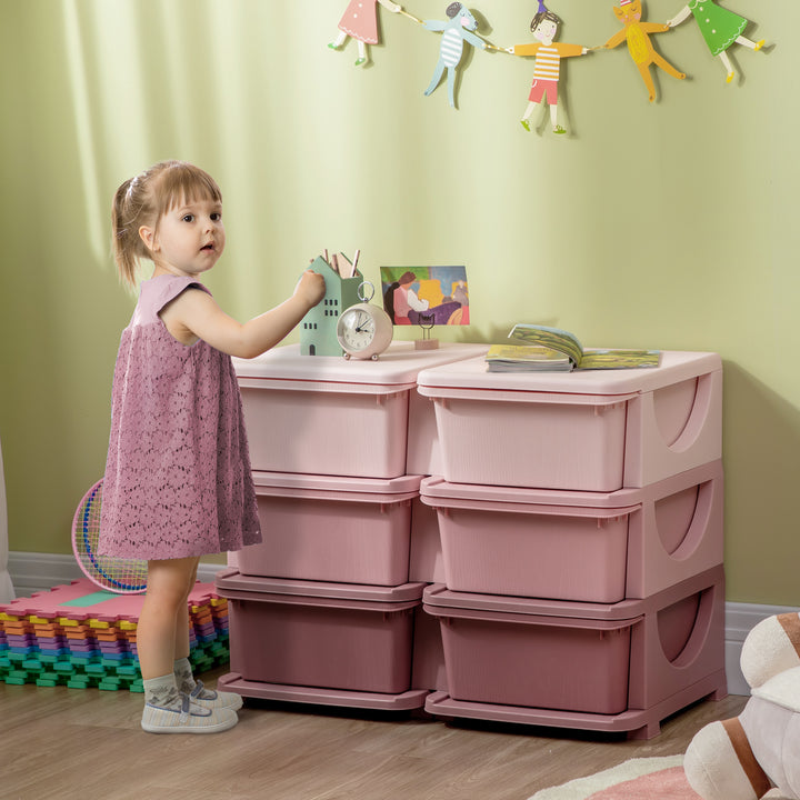 Organizador de Brinquedos com 6 Gavetas Gavetas de Arrumação para Crianças acima de 3 Anos com Bordas Arredondadas e Pegas para Sala de Jogos Quarto 75x37x56,5 cm Rosa