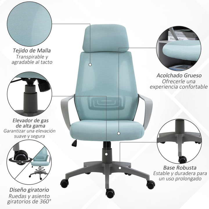 Cadeira de escritório ergonômica inclinável Altura ajustável 64x58x116-126 cm Azul