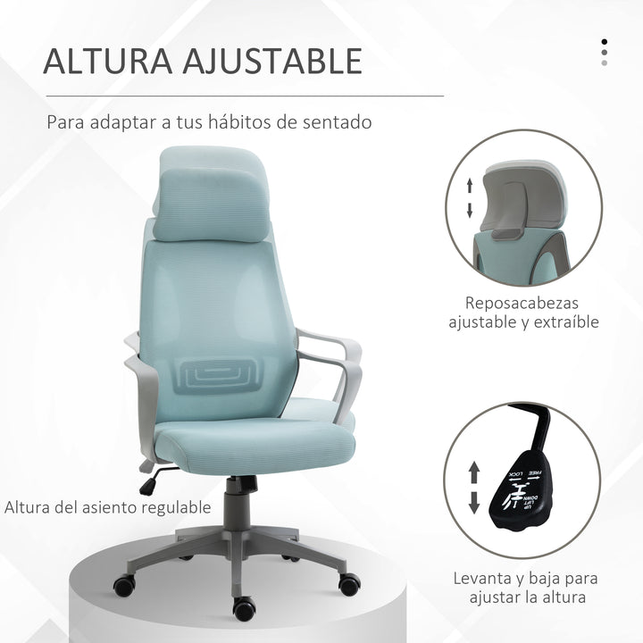 Cadeira de escritório ergonômica inclinável Altura ajustável 64x58x116-126 cm Azul