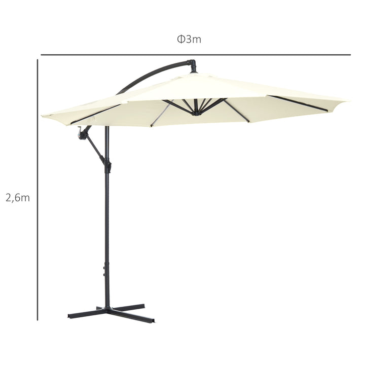 Guarda-sol de jardim com 3 m de diâmetro Sistema de abertura e fechamento usando bobina 300x260cm Creme Branco