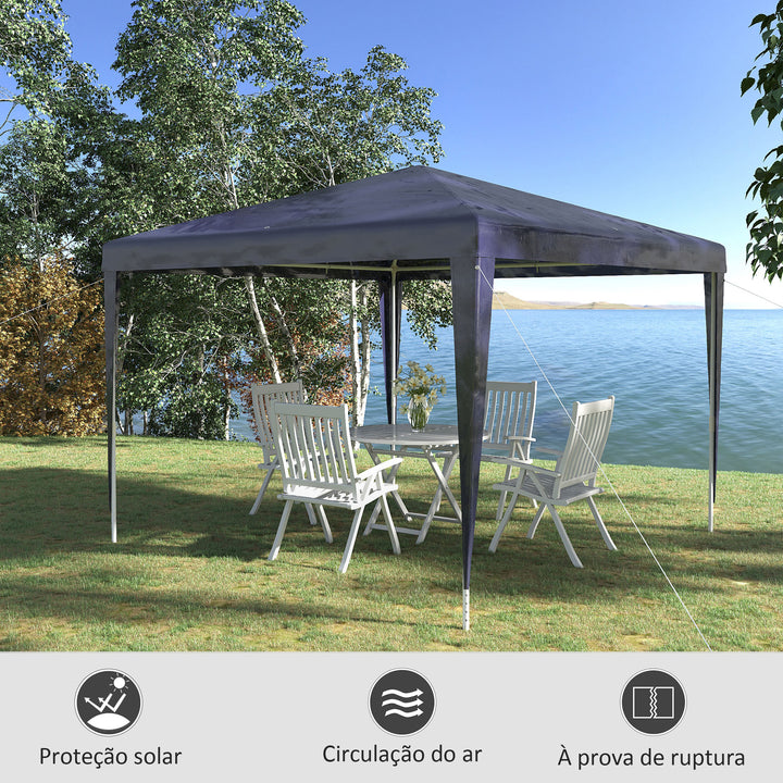 Tenda de Jardim Impermeável 293x293x252 cm Tenda de Exterior com Tubos de Aço e Cobertura de PE Azul