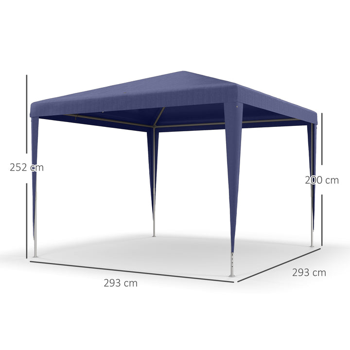 Tenda de Jardim Impermeável 293x293x252 cm Tenda de Exterior com Tubos de Aço e Cobertura de PE Azul