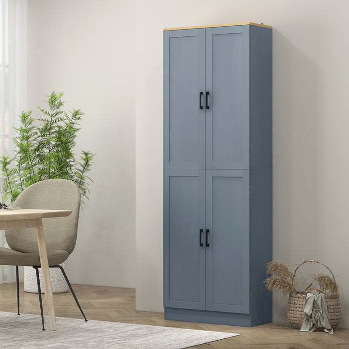 Armário de Cozinha Armário de Armazenamento Cozinha com 4 Portas e Prateleiras Ajustáveis Anti-Tombo 60x30x171 cm Cinzento