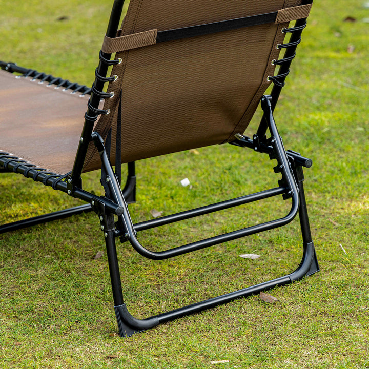 Espreguiçadeira Dobrável Espreguiçadeira de Jardim com Encosto Ajustável Apoio para a Cabeça Acolchoado Bolso Lateral e Estrura de Aço 185x58x30 cm Marrom