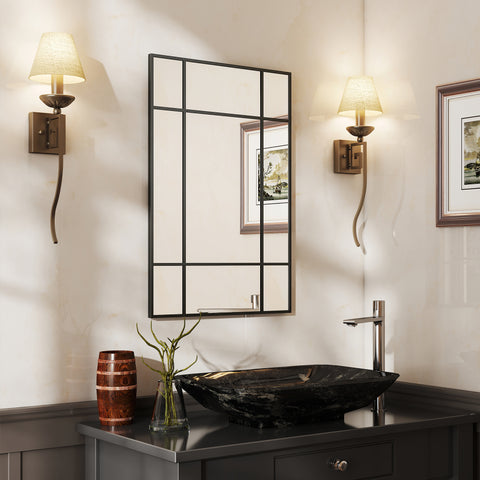 Espelho de Parede Retangular Espelho Estilo Janela 90x60 cm com Moldura de Metal Espelho Decorativo para Sala Quarto Entrada Preto