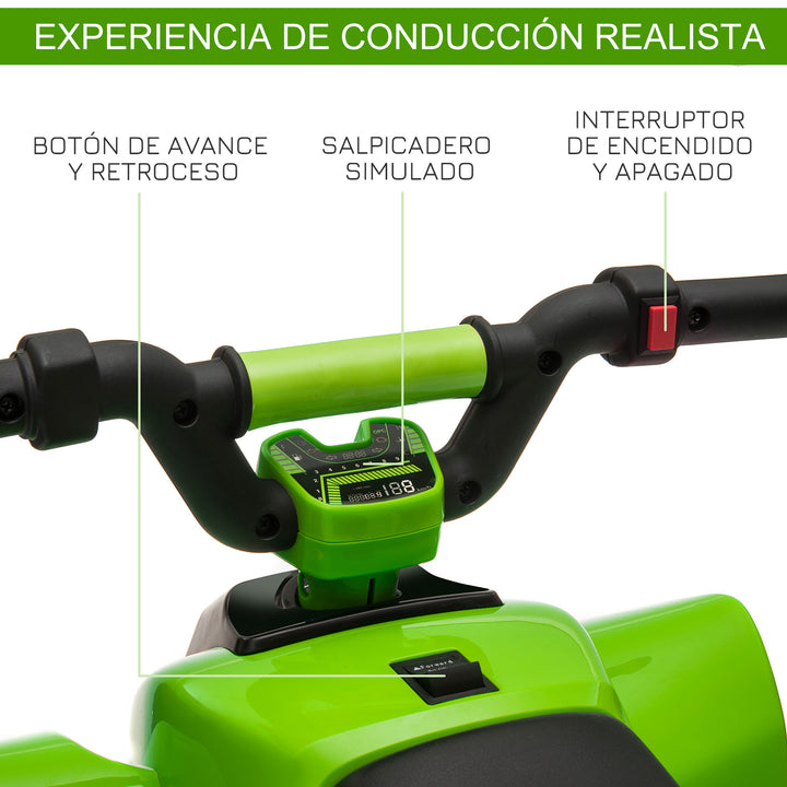 Quadriciclo Elétrico para Crianças acima de 3 Anos Veículo Elétrico Quadriciclo a Bateria 6V com Avance e Retrocesso Carga Máx. 30kg 72x40x45,5cm Verde