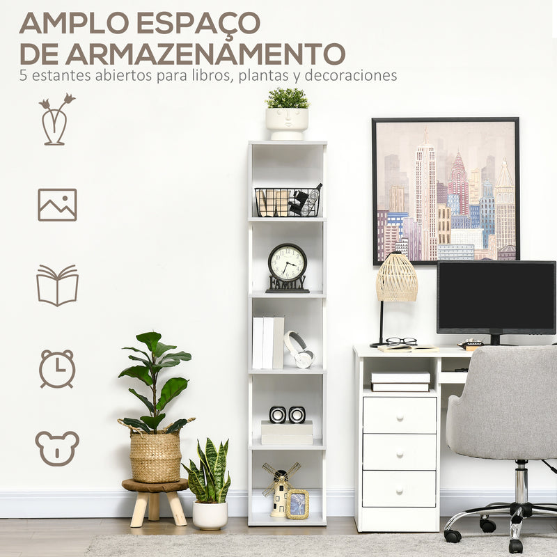 Estante de Livros em Forma de S Estante com 5 Prateleiras Abertas para Sala de Estar Escritório Estúdio Anti-Tombo Carga Máxima 100kg 33x28x161cm Branco e Cinza Claro