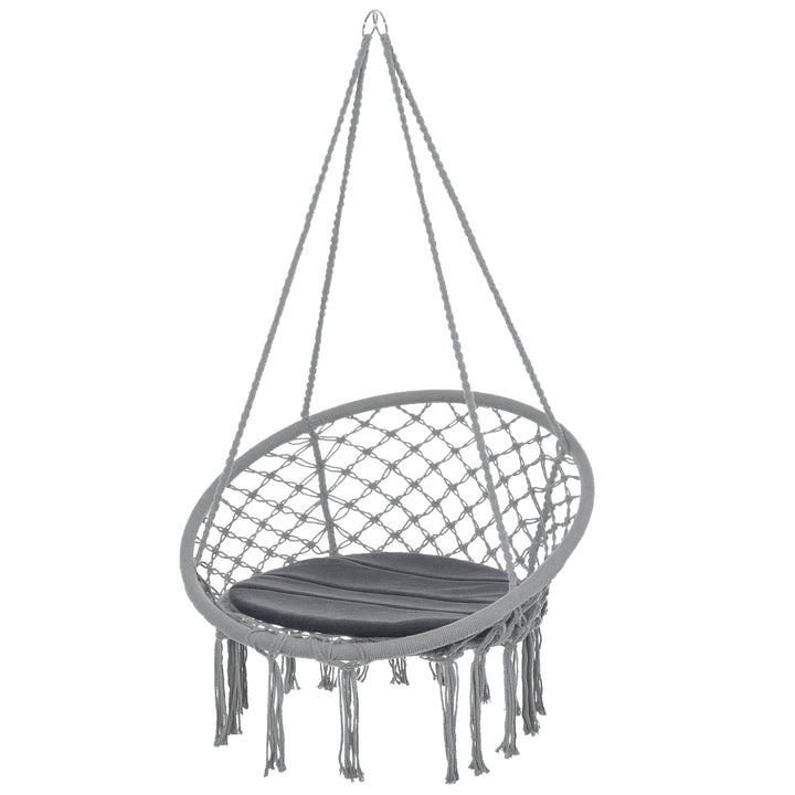 Cadeira suspensa redonda Ø60 cm Cadeira de rede de balanço com almofada e corda de algodão para interior e exterior 80x80x42 cm Cinza