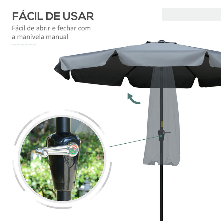 Chapéu de Sol de Jardim Ø266x248,5 cm Proteção UV50+ Chapéu de Sol de Alumínio Inclinável com Teto de Ventilação Manivela para Terraço Varanda Exterior Cinza Escuro