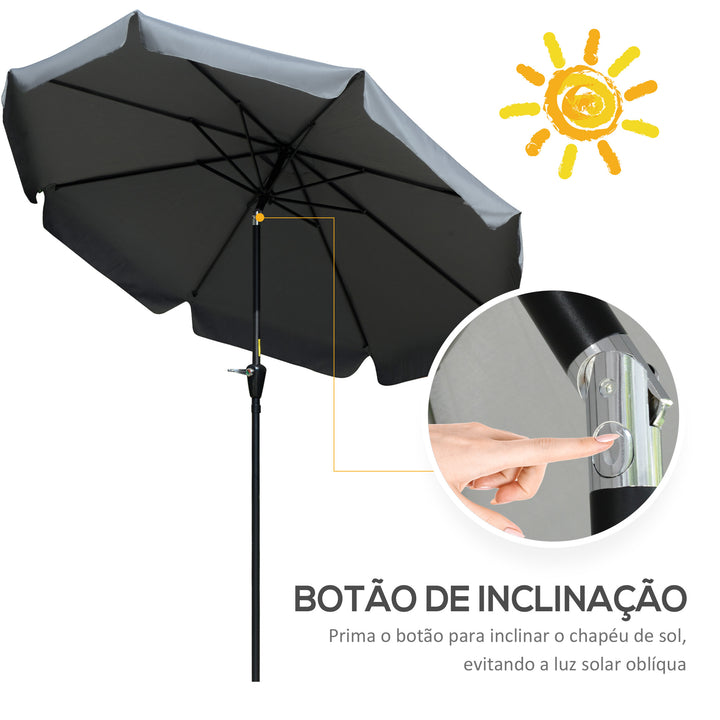 Chapéu de Sol de Jardim Ø266x248,5 cm Proteção UV50+ Chapéu de Sol de Alumínio Inclinável com Teto de Ventilação Manivela para Terraço Varanda Exterior Cinza Escuro