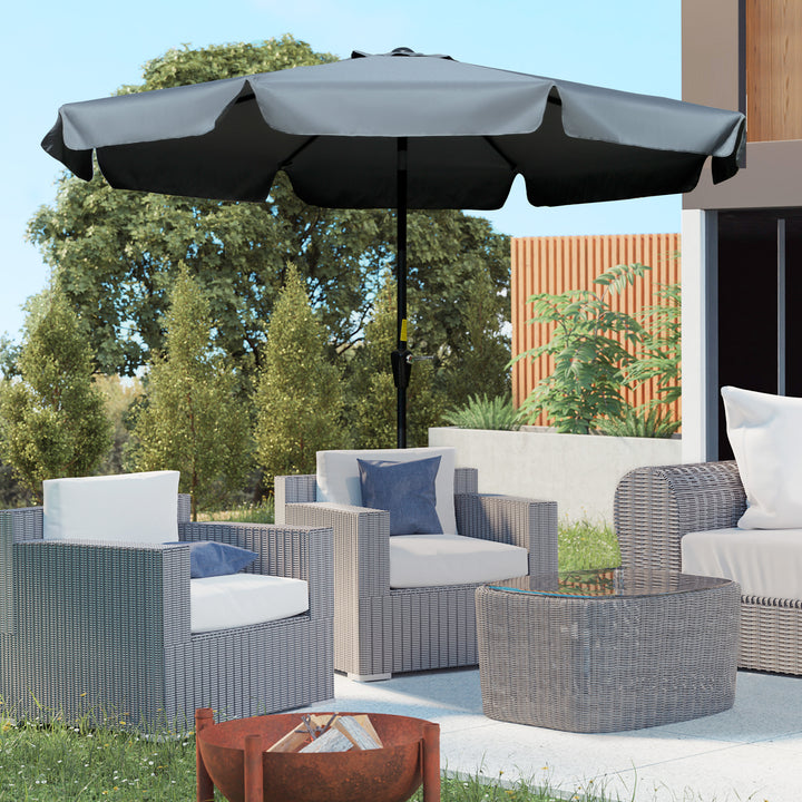 Chapéu de Sol de Jardim Ø266x248,5 cm Proteção UV50+ Chapéu de Sol de Alumínio Inclinável com Teto de Ventilação Manivela para Terraço Varanda Exterior Cinza Escuro