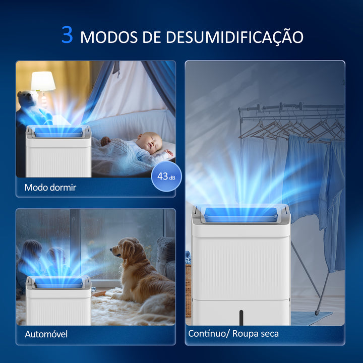 Desumidificador 35L/dia Depósito de Água 5,5L Desumidificador Elétrico com Ecrã LED Temporizador 24H Bloqueio Infantil e Drenagem Continua até 40-100? Branco