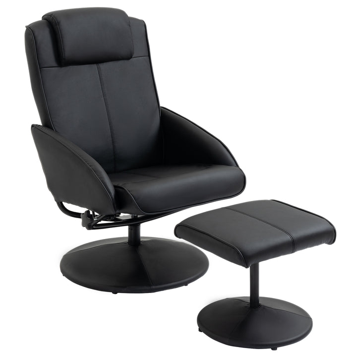 Poltrona Relax Reclinável até 145° com Banco de Apoio para os Pés Poltrona Giratória 360° Estofada em PU e Estrutura de Aço 78x67x98 cm Preto