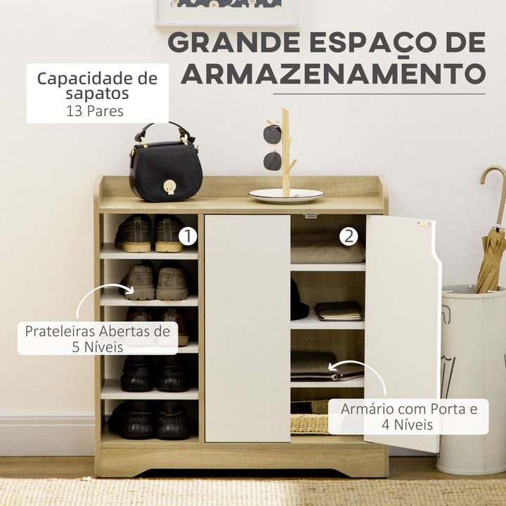 Sapateira Moderna Móvel para Sapatos Estreito com 2 Portas Prateleiras de Armazenamento para 13 Pares de Sapatos para Entrada Corredor 80x30x80xm Madeira e Branco