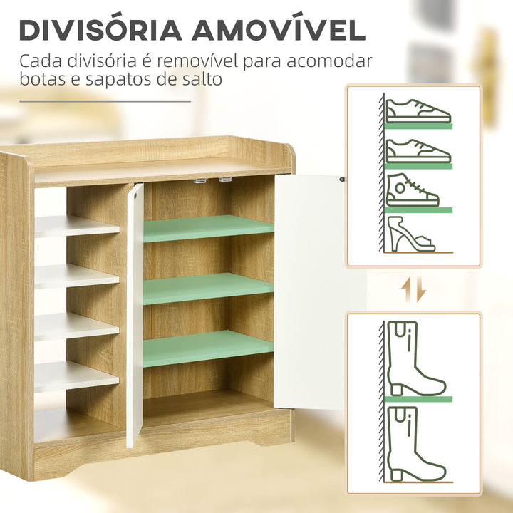 Sapateira Moderna Móvel para Sapatos Estreito com 2 Portas Prateleiras de Armazenamento para 13 Pares de Sapatos para Entrada Corredor 80x30x80xm Madeira e Branco