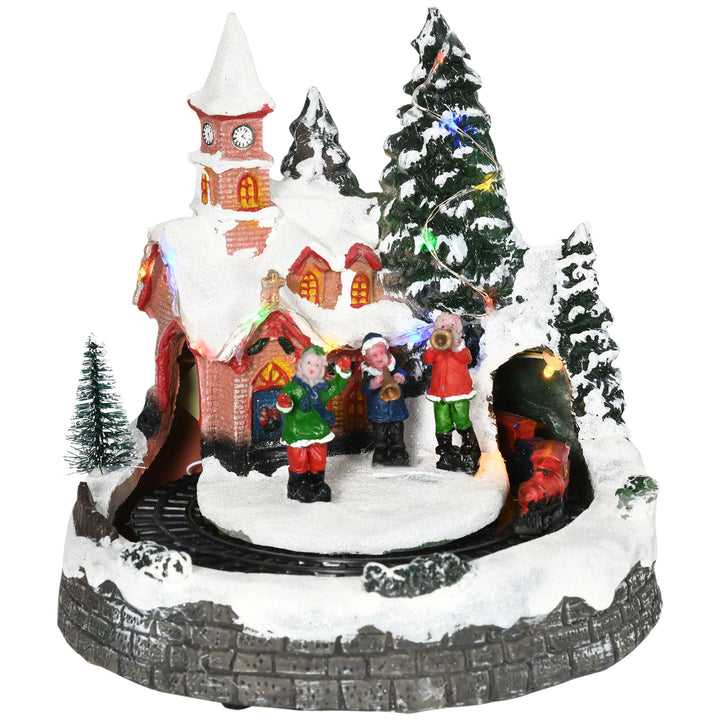 Aldeia de Natal Cena de Decoração Natalícia Iluminada com Luzes LED Trem Giratório e Música Decoração de Natal 20x19,5x20cm Multicor
