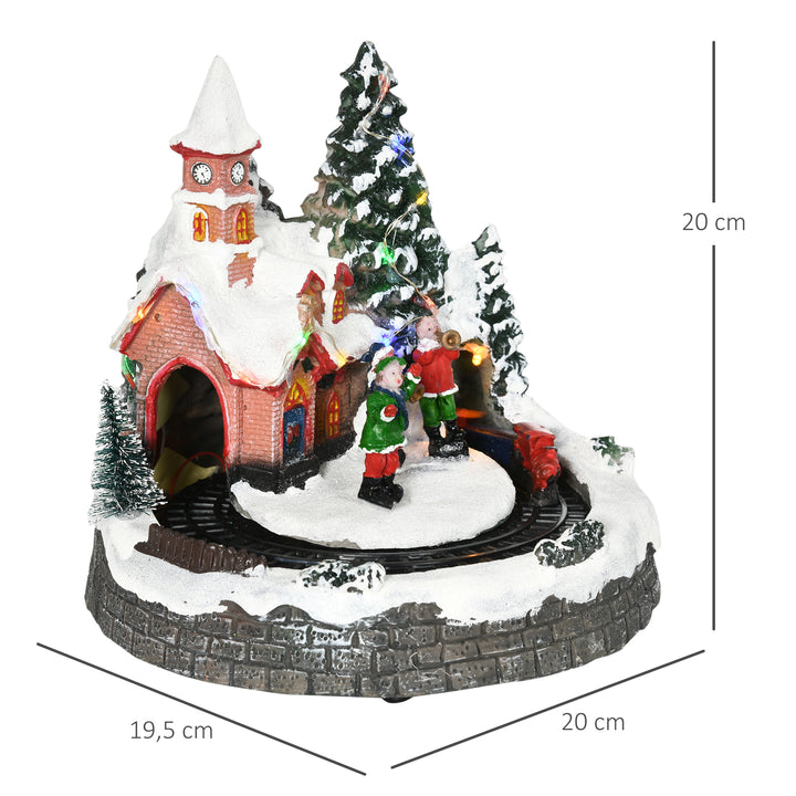 Aldeia de Natal Cena de Decoração Natalícia Iluminada com Luzes LED Trem Giratório e Música Decoração de Natal 20x19,5x20cm Multicor