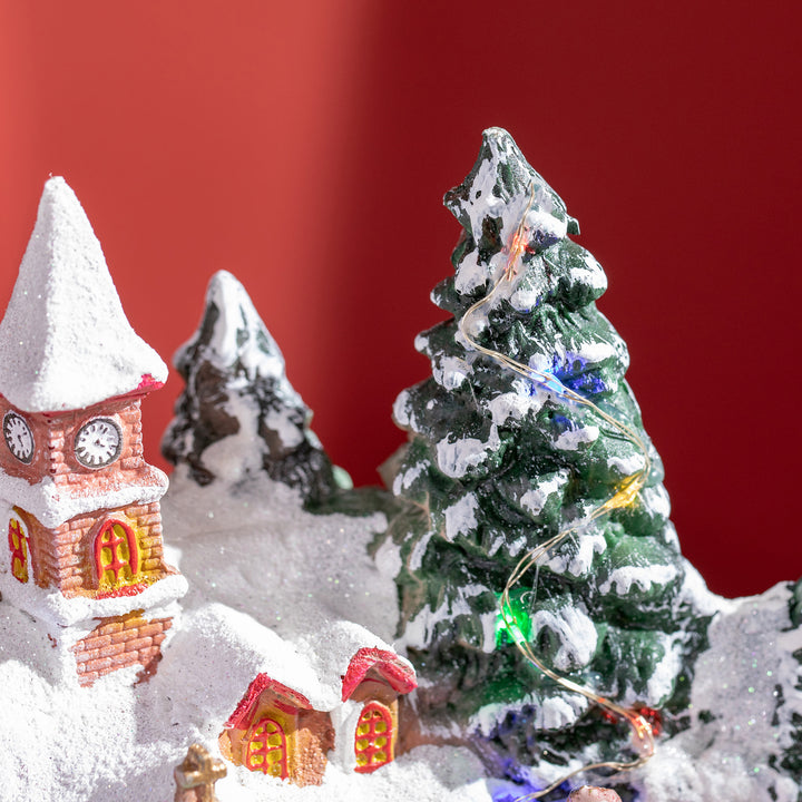 Aldeia de Natal Cena de Decoração Natalícia Iluminada com Luzes LED Trem Giratório e Música Decoração de Natal 20x19,5x20cm Multicor