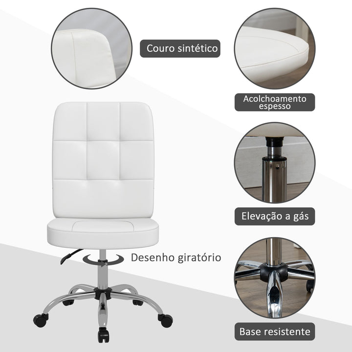 Cadeira de Escritório sem Apoio para os Braços Cadeira de Escritório Giratória de Couro Sintético com Altura Ajustável Estilo Moderno Carga Máxima 120 kg 45x59x90-100 cm Branco