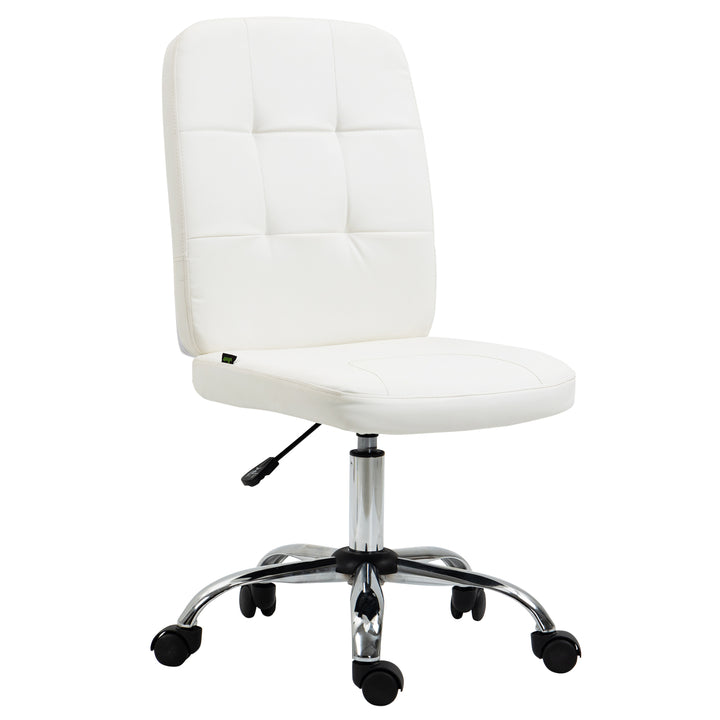 Cadeira de Escritório sem Apoio para os Braços Cadeira de Escritório Giratória de Couro Sintético com Altura Ajustável Estilo Moderno Carga Máxima 120 kg 45x59x90-100 cm Branco