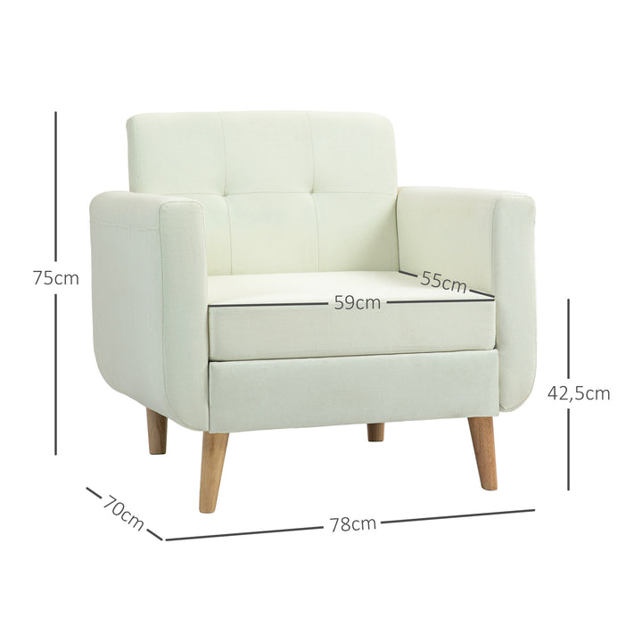 Poltrona Sala de Estar Moderna Poltrona Dormitório com Apoio para os Braços e Pés de Madeira Sofá Individual para Escritório Carga 125 kg 78x70x75 cm Creme